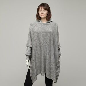 Beacon Cove Gray Knit Long Sleeve Hoodie Long Line Cape Oversized Size S